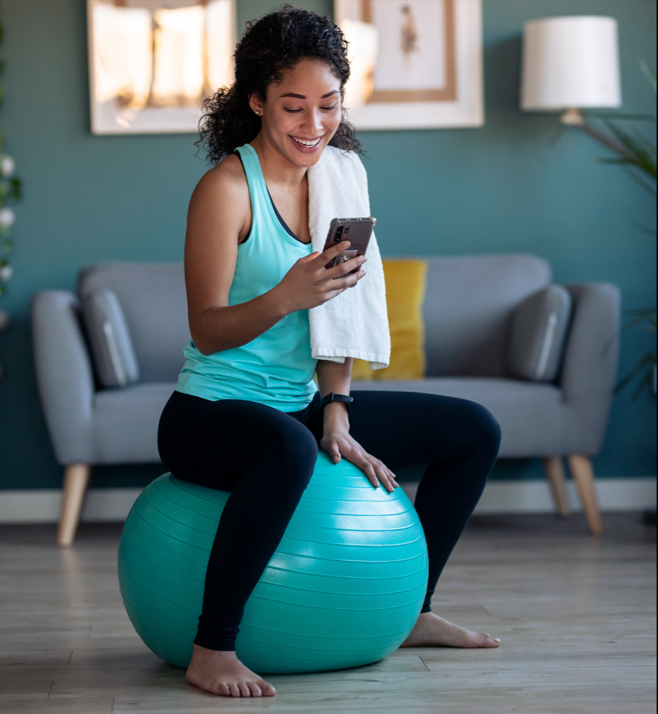 Woman on exercise ball